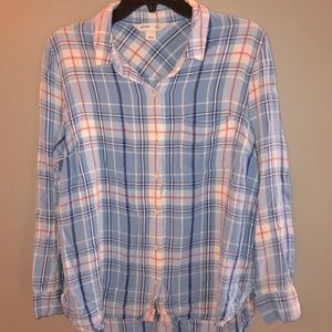 Blue and pink plaid button down